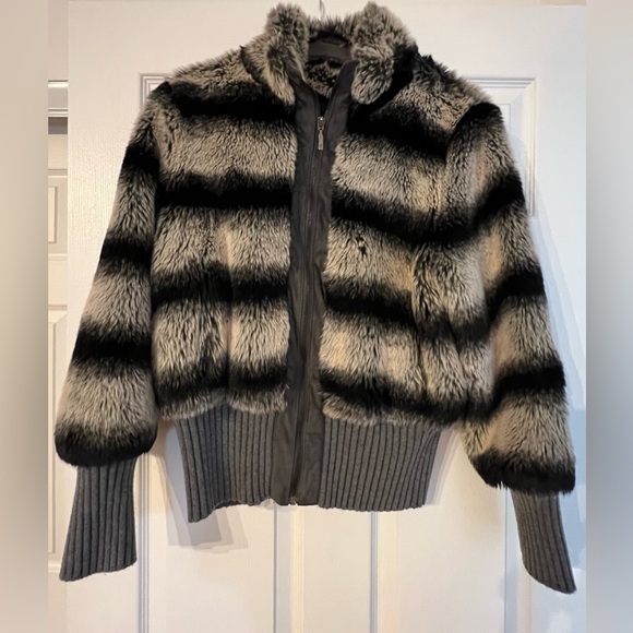 Rachel Zoe - Black and Gray Faux Fur Bomber Jacket - Size M. - Picture 1 of 3